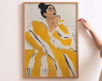 Abstract People Print People Wall Art Contemporary Minimalist Painting Yellow Stripes Wall Art Mustard Yellow Print Feminist Wall Art