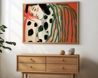 Abstract People Art Contemporary Woman Painting Red Wall Art Maximalist Woman Art Modern Wall Art Contemporary Wall Decor Abstract Woman Art