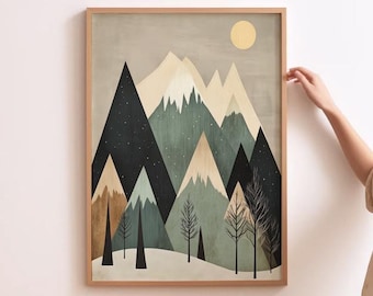 Scandinavian Mountain Art Mountain Print Tree Nursery Decor Bohemian Mountain Wall Art Adventure Theme Wall Art Nordic Style Room Prints
