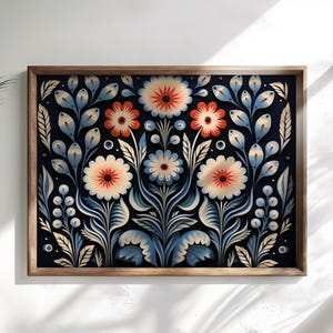 Scandinavian Art Norwegian Folk Art Floral Bird Print Nordic Art Gallery Living Room Art Modern Home Decor, Cafe Art Set Scandi Norway Art image 7