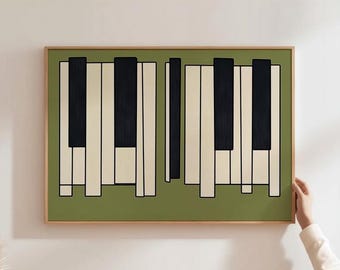 Piano Keys Wall Art Retro Music Print Music Room Wall Decor Trendy Green Poster Music Lovers Art Gift for Pianists Piano Wall Print