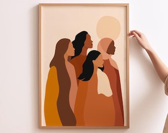 Konst med starka kvinnor, tryck med kvinnokultur, tryck med kvinnors makt, konst med tjejmakt, konst med kvinnlig egenmakt, konst med kvinnors illustration, feministisk väggkonst