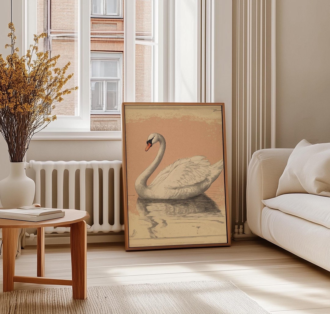 Vintage Swan Art Vintage Nursery Swan Print Girls Room Pink Swan Art ...