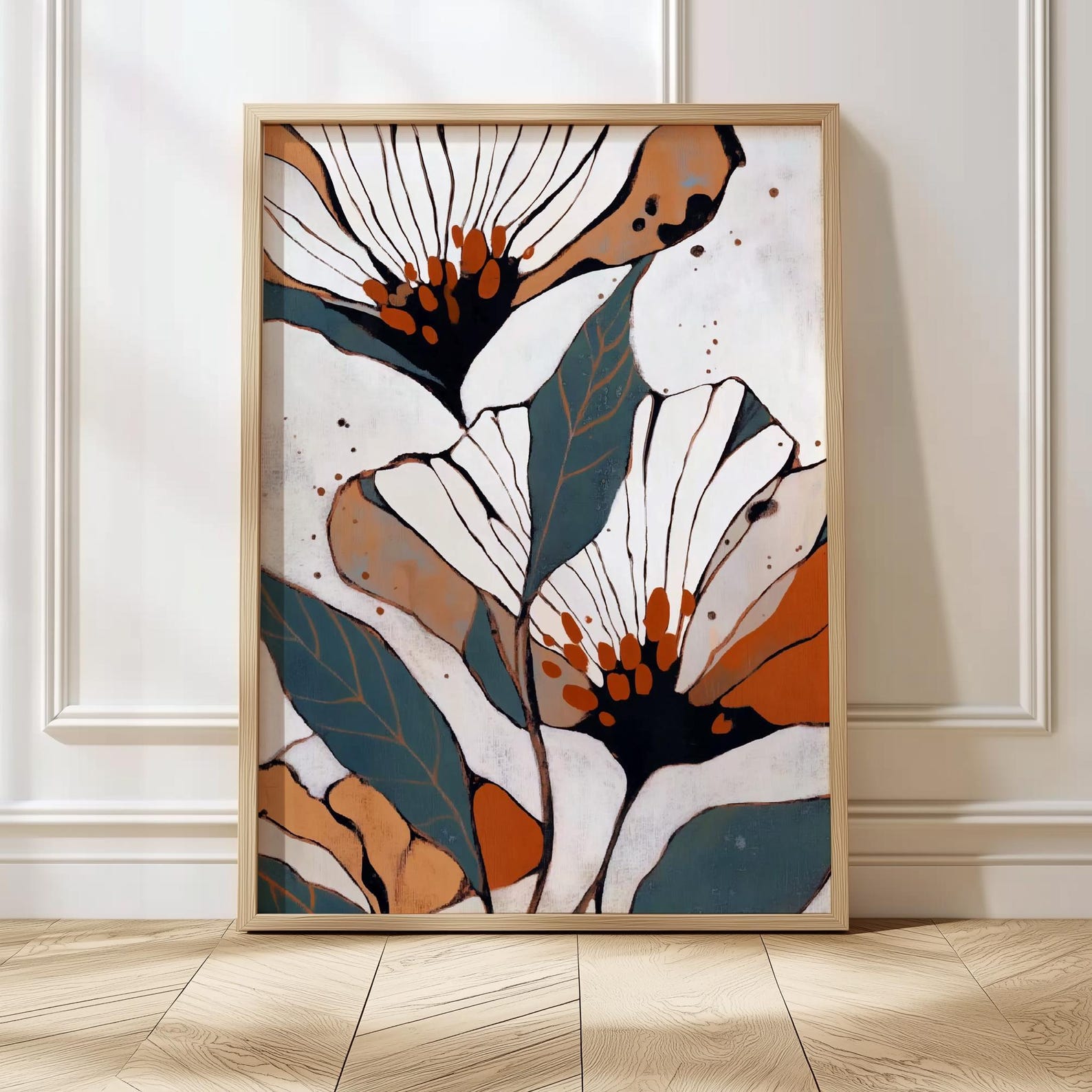 Abstract Botanical Wall Art Earth Tone Flower Print in Terracotta and ...