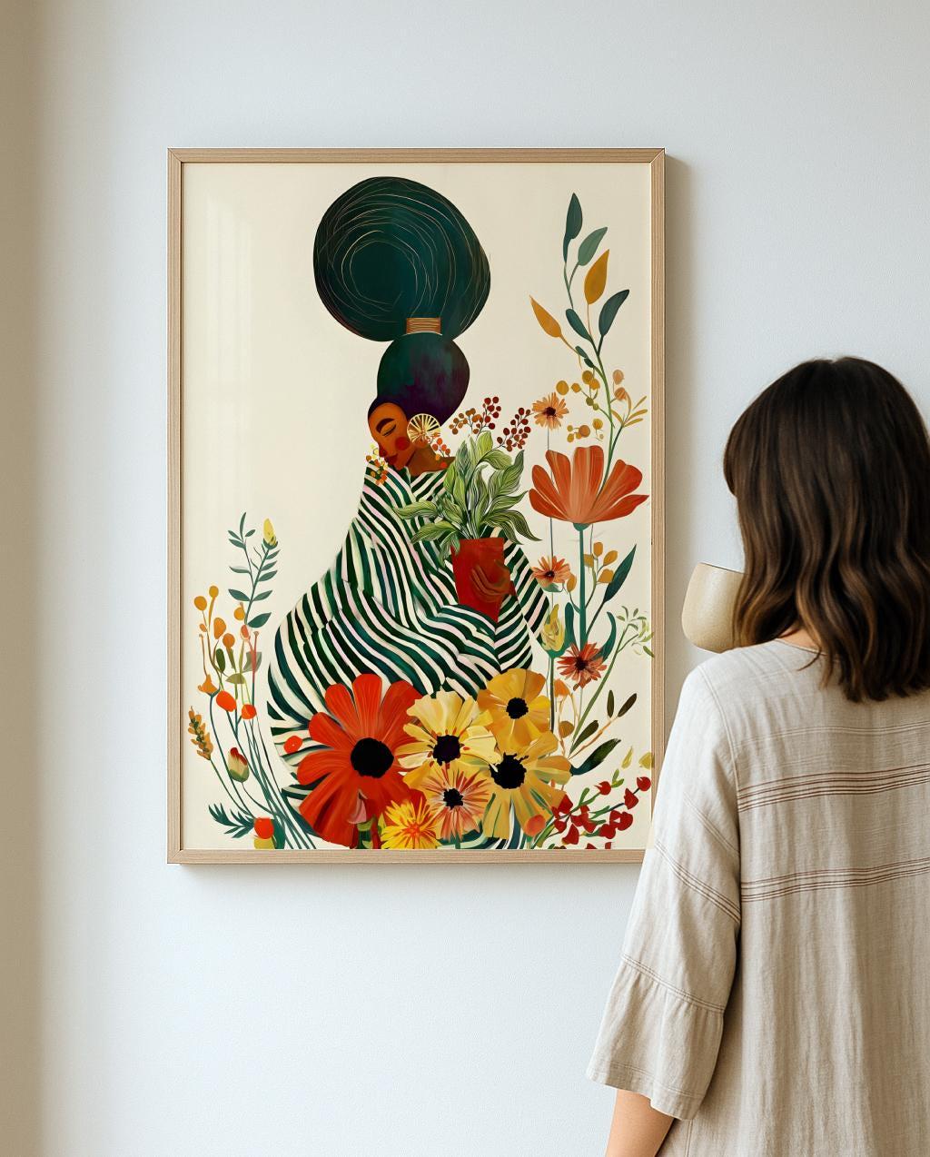 現代の黒人女性アート、ボヘミアン風アフロセントリックな版画 - Etsy 日本
