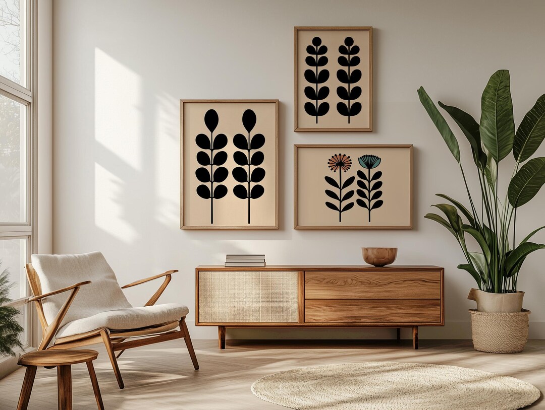 Minimalist Botanical Wall Art Set of 3 Prints, Scandinavian Plant ...
