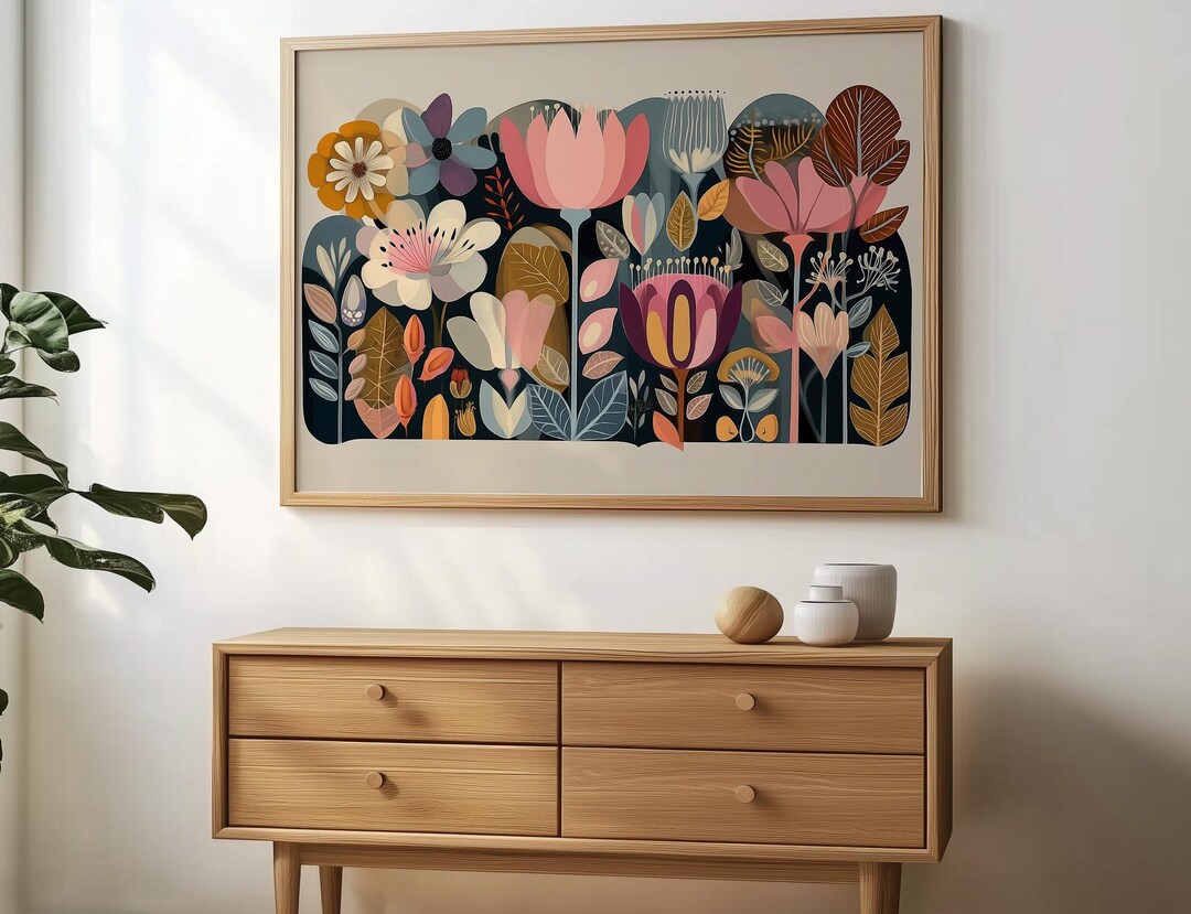 Abstract Botanical Print Floral Art Mid Century Flower Wall Art ...