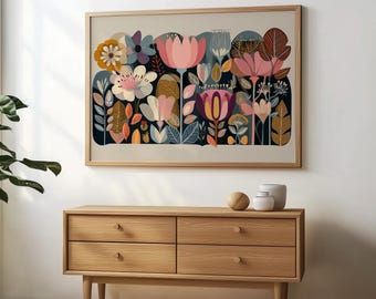 Abstract Botanical Print Floral Art Mid Century Flower Wall Art Botanical Bedroom Print Boho Living Room Art Pink Floral Wall Decor