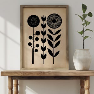 Skandinavische Volkskunst Nordischer Druck Beige Und Schwarz Kunst Digitaler Download Norwegen Volkskunst Abstraktes Botanisches Poster Matisse Stil Kunst