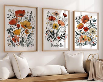 Custom Wildflower Nursery Prints, Floral Name Nursery Wall Art, Wild Flowers Nursery Art, Girl Nursery Prints, Boho Wildflower Digital Print