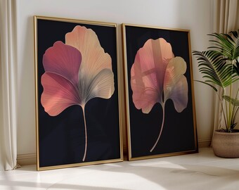 Abstract Botanical Art Floral Print Set of 2 Modern Floral Wall Art Botanical Bedroom Prints Modern Living Room Art Mid Century Home Decor
