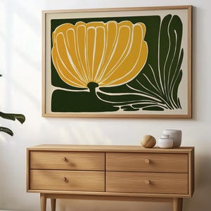Abstract Floral Art Mid Century Flower Print Yellow Botanical Poster ...