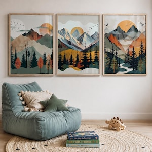 Boy room mountain nursery art mountain print tree nursery decor nursery wall art adventure theme nursery nordic style boys room prints