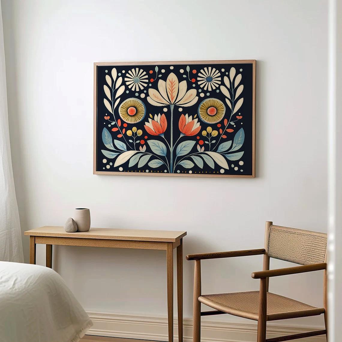 Pechpell Decorazione Da Parete In Legno 40x30 Cm: Stile Metà Secolo E Floreale Bohémien Per Soggiorno