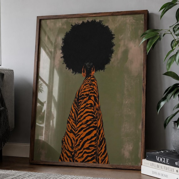 Black Woman Wall Art, Afrocentric Wall Decor, African American Wall Art, Modern Portrait Print, Olive Green Decor