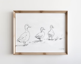 Farmhouse Nursery Print Vintage Nursery Goose Cottagecore Wall Art Vintage Duck Sketch Farmhouse Art Vintage Nursery Art Duck Wall Art