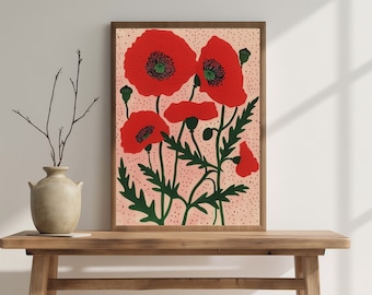 Poppy Art Print, Botanical Print Poster, Vintage Flower Print, Bedroom Decor