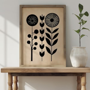 Skandinavische Volkskunst Nordischer Druck Beige Und Schwarz Kunst Digitaler Download Norwegen Volkskunst Abstraktes Botanisches Poster Matisse Stil Kunst