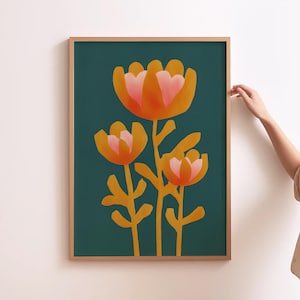 Floral Art Mid Century Flower Painting Yellow Botanical Poster Spring Flower Art Modern Dining Room Print Spring Tulip Art Tulip Painting