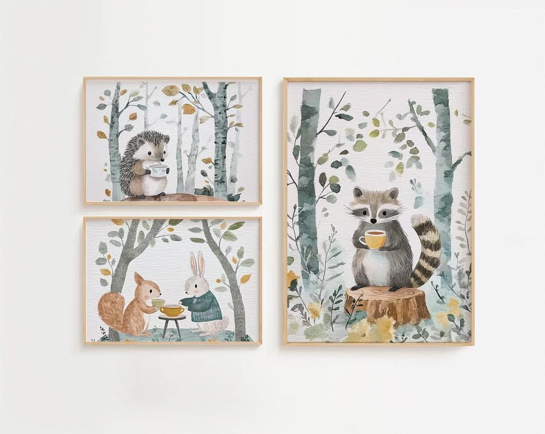 Woodland Animals Wall Art Forest Nursery Prints Hedgehog Painting ...