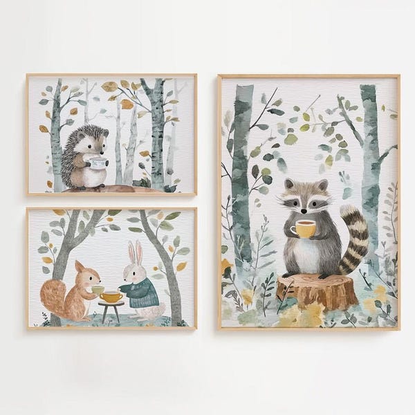 Bosdieren muur kunst bos kwekerij wordt afgedrukt egel schilderij bos konijn print bos kwekerij decor bos eekhoorn kunst aan de muur
