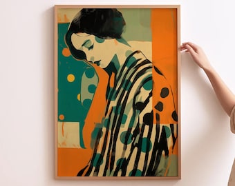 Abstract People Wall Art Contemporary Woman Painting Orange Wall Art Maximalist Poster Modern Wall Art Contemporary Decor Abstract Woman Art