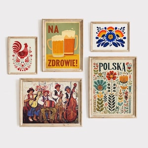 Polish Folk Art, Traditional Folk Set Of 5, Wycinanki Wall Decor, Polish Vintage Art, Boho Folk Decor, Polska Poster, Polish Wall Art