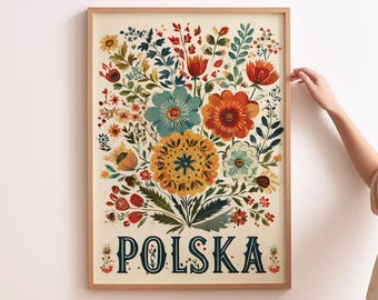 Polska Folk Art Poster Vintage Polish Floral Wall Art Print Retro Poland Home Decor Traditional Polish Gift Poland Home Decor