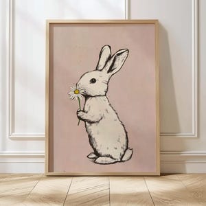 Bunny Nursery Art Rabbit Sketch Bunny Wall Art Pink Bunny Drawing Vintage Rabbit Sketch Farmhouse Decor Vintage Rabbit Sketch Bunny Line Art
