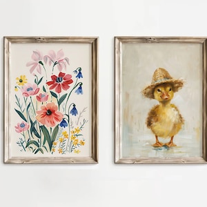 Farmhouse Nursery Art Vintage Duck Art Rustic Wall Art Decor Vintage Farmhouse Wall Art Farm Animal Print Nursery Duckling Vintage Prints