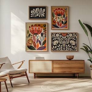 Scandinavian Art Norwegian Folk Art Floral Print Set of 4 Nordic Prints Scandi Wall Art Contemporary Bedroom Prints Scandi Home Decor