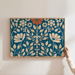 Scandinavian Art Norwegian Folk Art Floral Bird Print  Nordic Wall Art Bedroom Living Room Home Cafe Decor Folklore Bird Art
