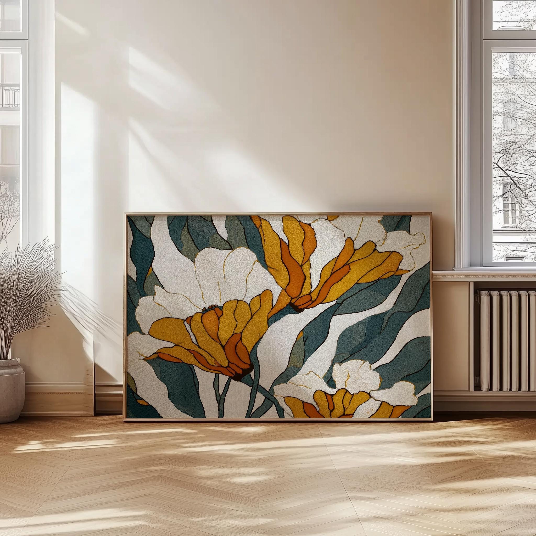 Botanical Wall Art Floral Teal Print Modern Flower Wall Art Abstract ...
