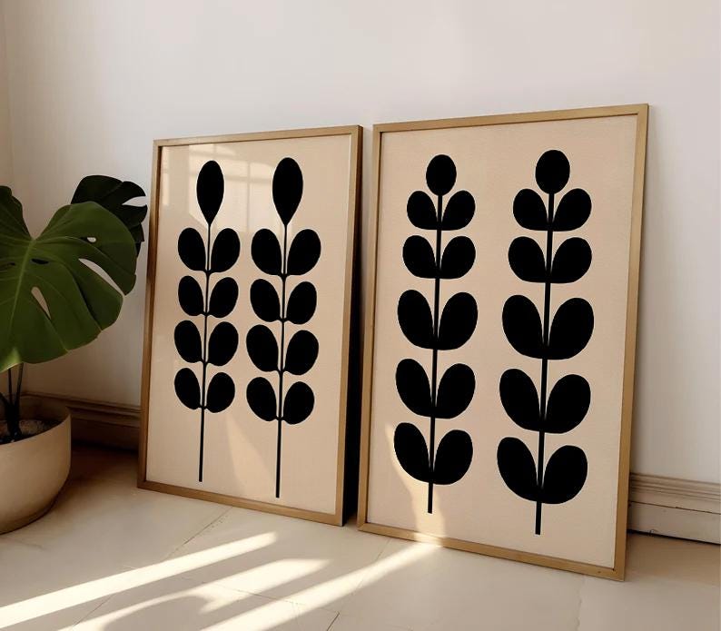 Abstract Floral Prints Mid Century Modern Printable Wall Art Beige and