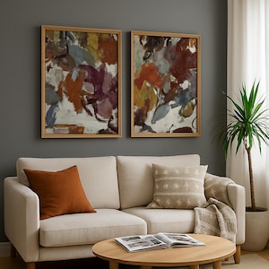 抽象的な植物の壁アートセット | カラフルな花の油絵 | モダンで美しい壁アート | すぐにダウンロードできるアートワーク