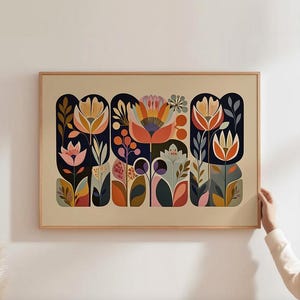 Stampa botanica astratta Arte floreale Arte murale floreale di metà secolo Stampa botanica per camera da letto Arte per soggiorno Boho Decorazione per la casa di metà secolo