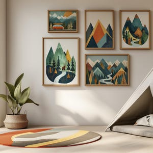 Boy room prints mountain kids art woodland nursery decor boys room wall art adventure theme nursery woodland kids room nautical camping art
