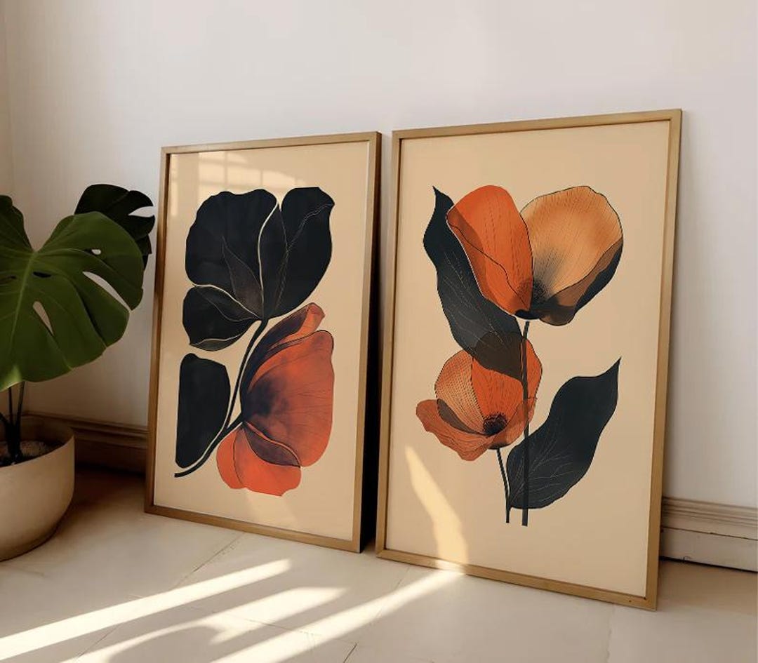 Abstract Botanical Art Floral Print Set of 2 Modern Floral Wall Art ...