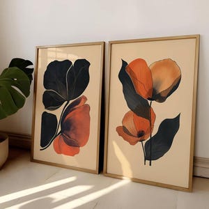 Abstract Botanical Art Floral Print Set of 2 Modern Floral Wall Art Botanical Bedroom Prints Modern Living Room Art Mid Century Home Decor