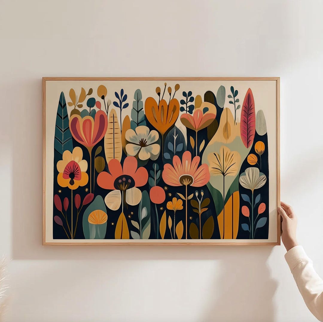 Abstract Botanical Print Floral Art Mid Century Flower Wall Art ...