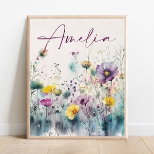 Wildflower Nursery Prints, Floral Name Nursery Wall Art, Wild Flowers Nursery Art, Girl Nursery Prints, Boho Custom Wildflower Poster