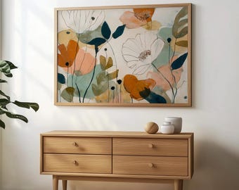 Abstract Teal Floral Print: Mid-Century Modern Botanical Art (Digital Download)