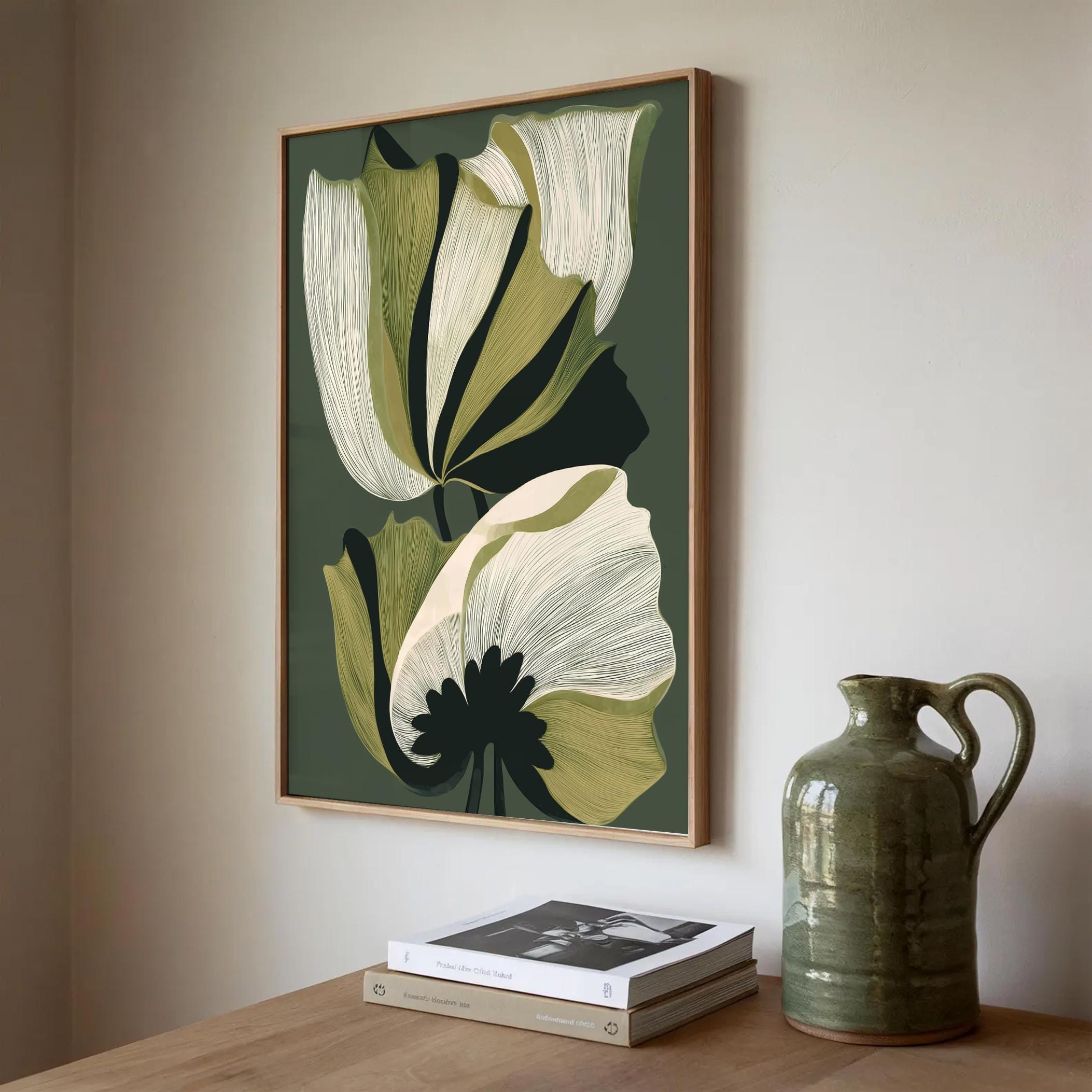 Modern Botanical Wall Art Minimalist Abstract Floral Print Green Beige ...