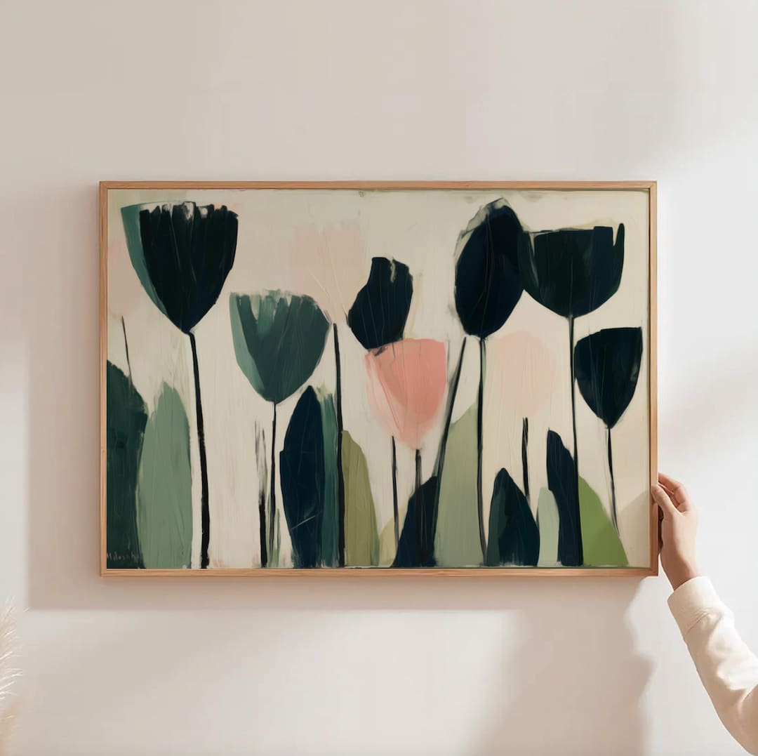 Neutral Floral Art Print Mid Century Tulip Painting Botanical Spring ...