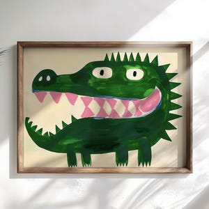 Cuadros de cocodrilo para guardería, decoración de pared para habitación infantil, área de juegos para niños, láminas para sala de juegos de niños, arte de cocodrilo, arte para habitación de niño, divertidas láminas de animales para niños imagen 7