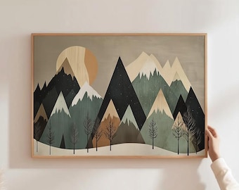 Scandinavian Mountain Art Mountain Print Tree Nursery Decor Bohemian Mountain Wall Art Adventure Theme Wall Art Nordic Style Room Prints
