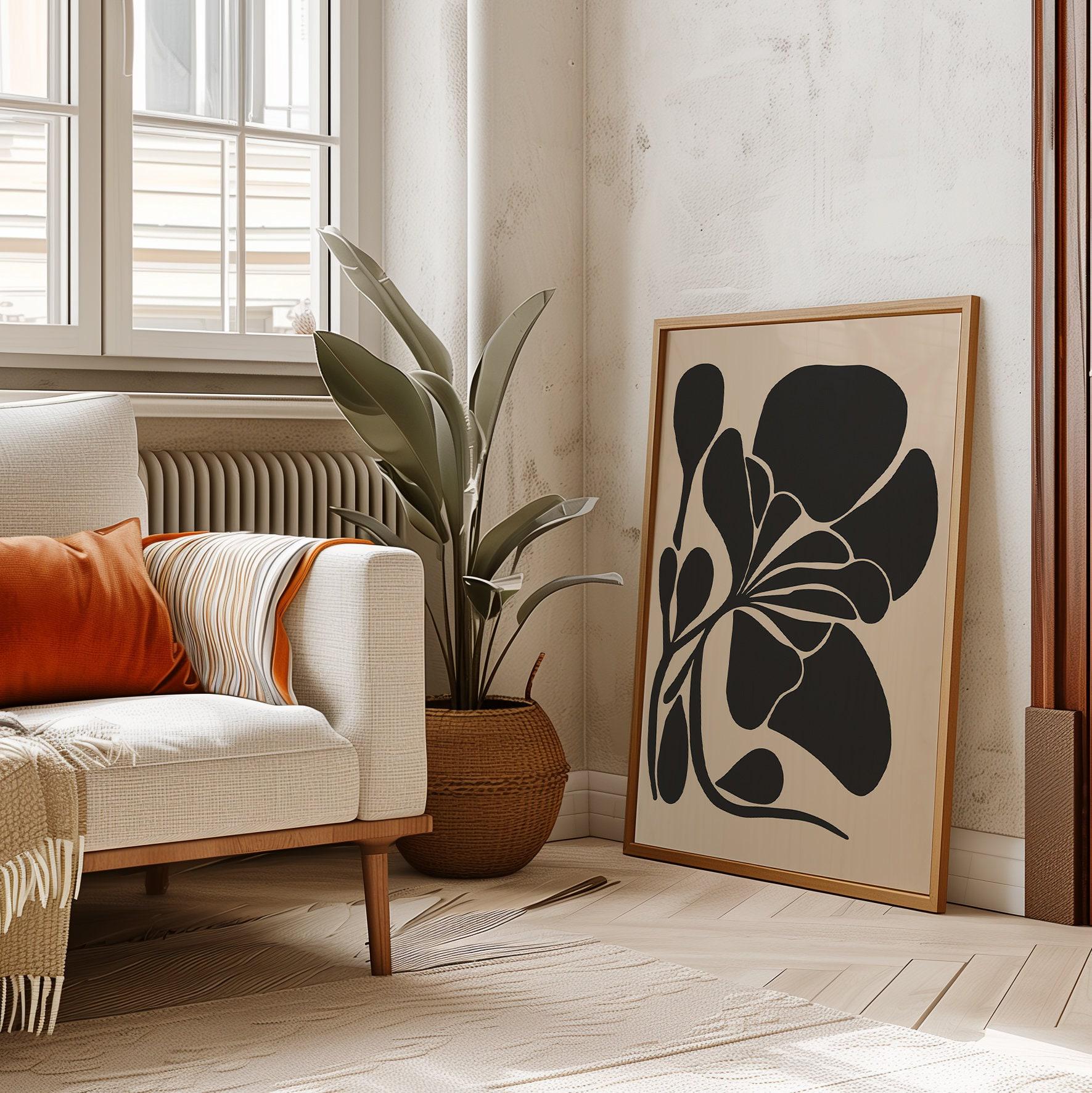 Abstract Beige and Black Painting Mid Century Wall Art Modern Beige ...