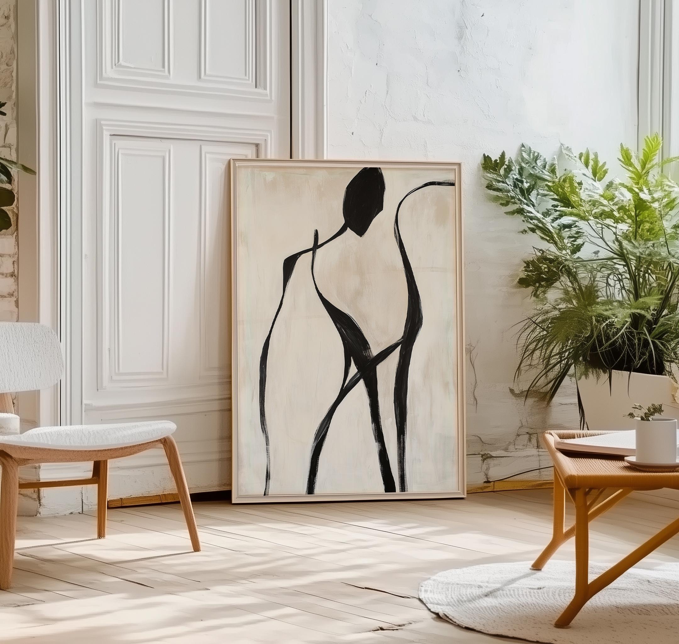 Abstract Black Line Art Modern People Print Mid Century Wall Art