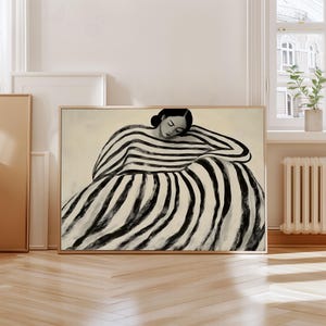 Abstract Woman Art Print Black Striped Dress Wall Art Modern People Poster Contemporary Figurative Painting Home Decor