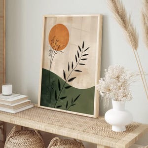 Japandi Wall Art Minimalist Japanese Art Scandi Prints Beige Green Decor Modern Scandinavian Art Japanese Poster Sun Art Scandi Wall Art image 4
